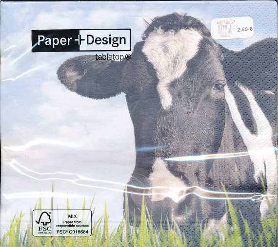 Serviette PAPER DESIGN (33 x 33 cm) - Koe zwart / wit