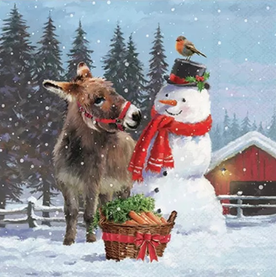 Serviette AMBIENTE (33 x 33 cm) - Donkey with snowman