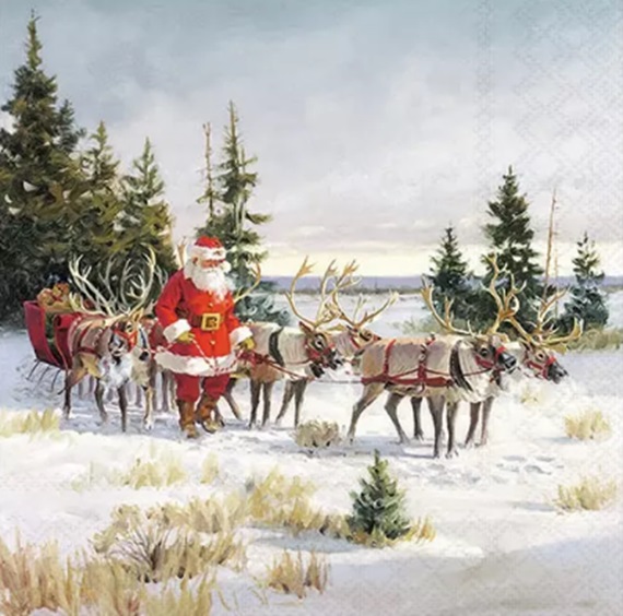 Serviette AMBIENTE (33 x 33 cm) - Santa with his reindeers - Cliquez sur l'image pour la fermer