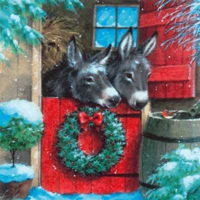 Serviette TI-FLAIR (33 x 33 cm) - Donkeys in a stable
