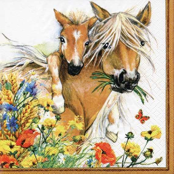 Serviette TI-FLAIR (33 x 33 cm) - Horses in Summer meadow